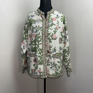 Tudor Court Unlined Jacket Women's Large Floral Button Front‎ Cotton Tapestry